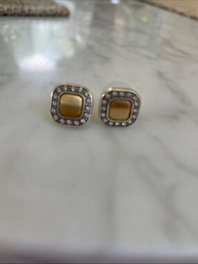 Brighton Gold Square Crystal Halo Stud Earrings - Women Jewelry